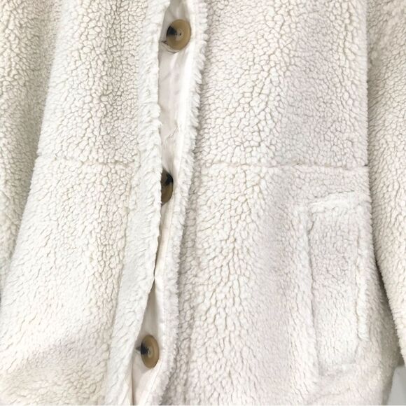 Lucky Brand Cream Sherpa Fleece Quilt Lined Button Up Teddy Shirt Jacket - Picture 14 of 16